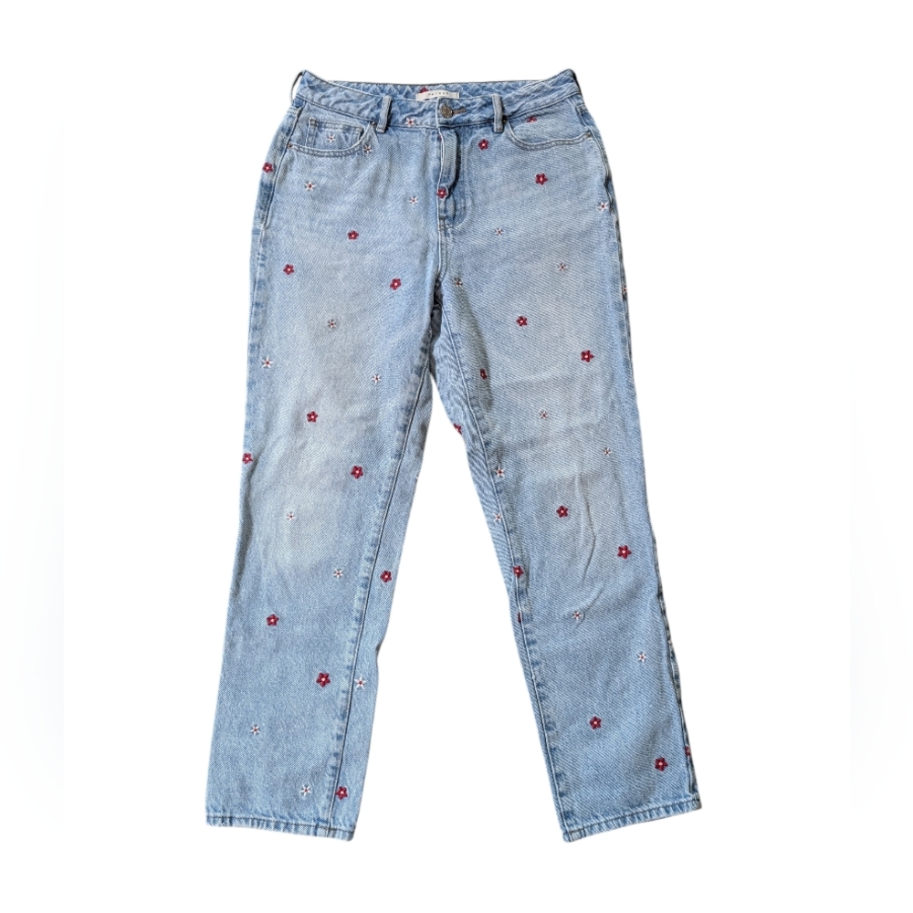 Pacsun Light Wash Embroidered Floral Mom Jeans 28